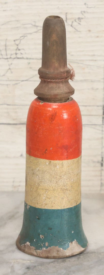 Lot 067 - Antique Red, White, And Blue July 4th Celebration Wooden Toy Whistle, Note Internal Metal Whistle Deteriorated, Does Not Function
