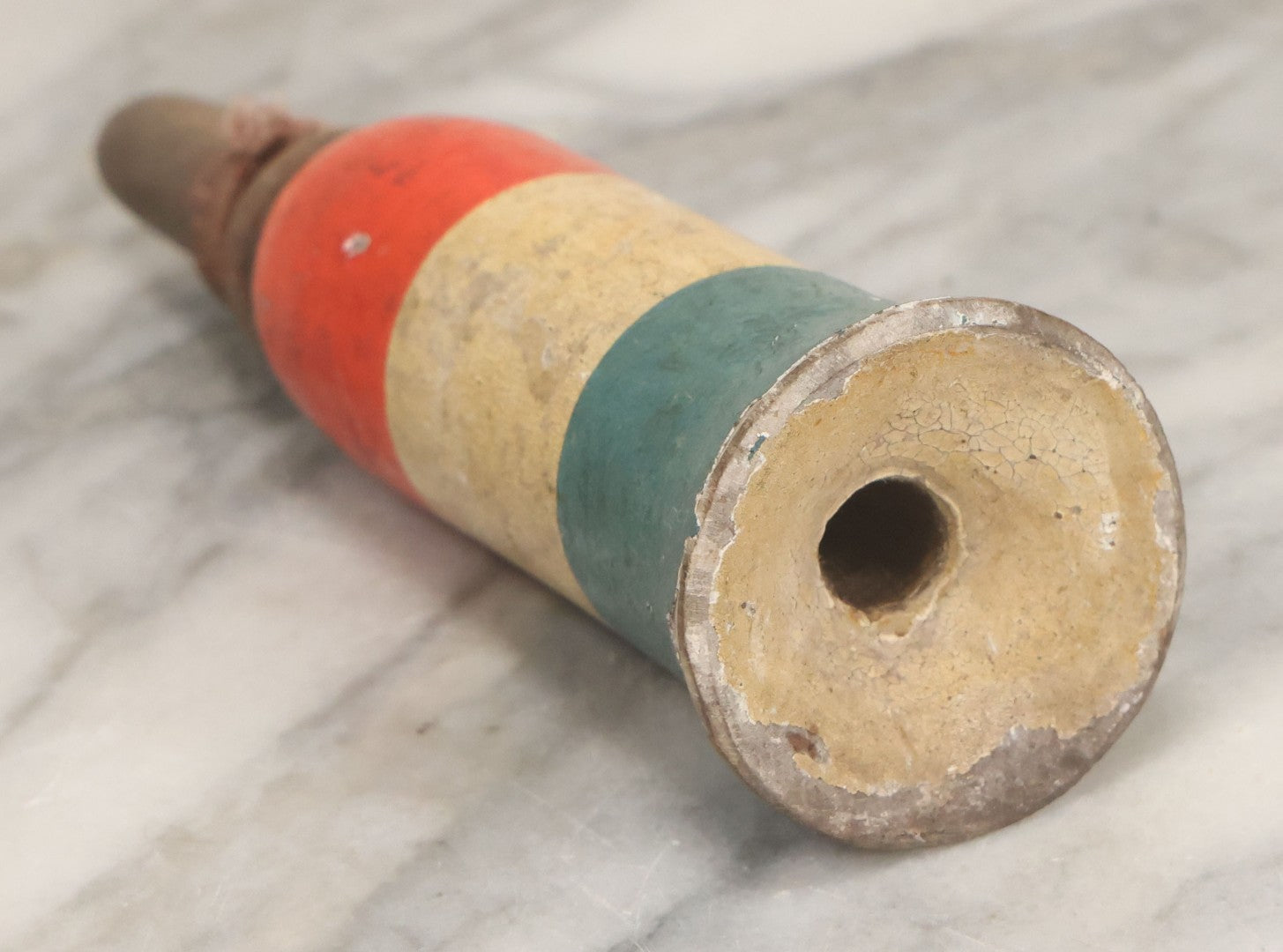 Lot 067 - Antique Red, White, And Blue July 4th Celebration Wooden Toy Whistle, Note Internal Metal Whistle Deteriorated, Does Not Function