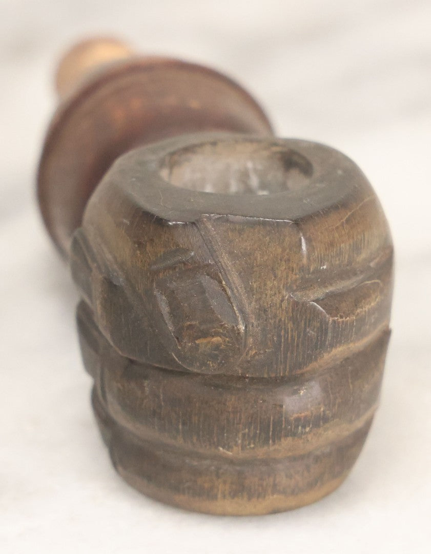 Lot 068 - Antique Wood Carved Fist Candle Holder Furniture Fragment With Dowel, 3-7/8" Length