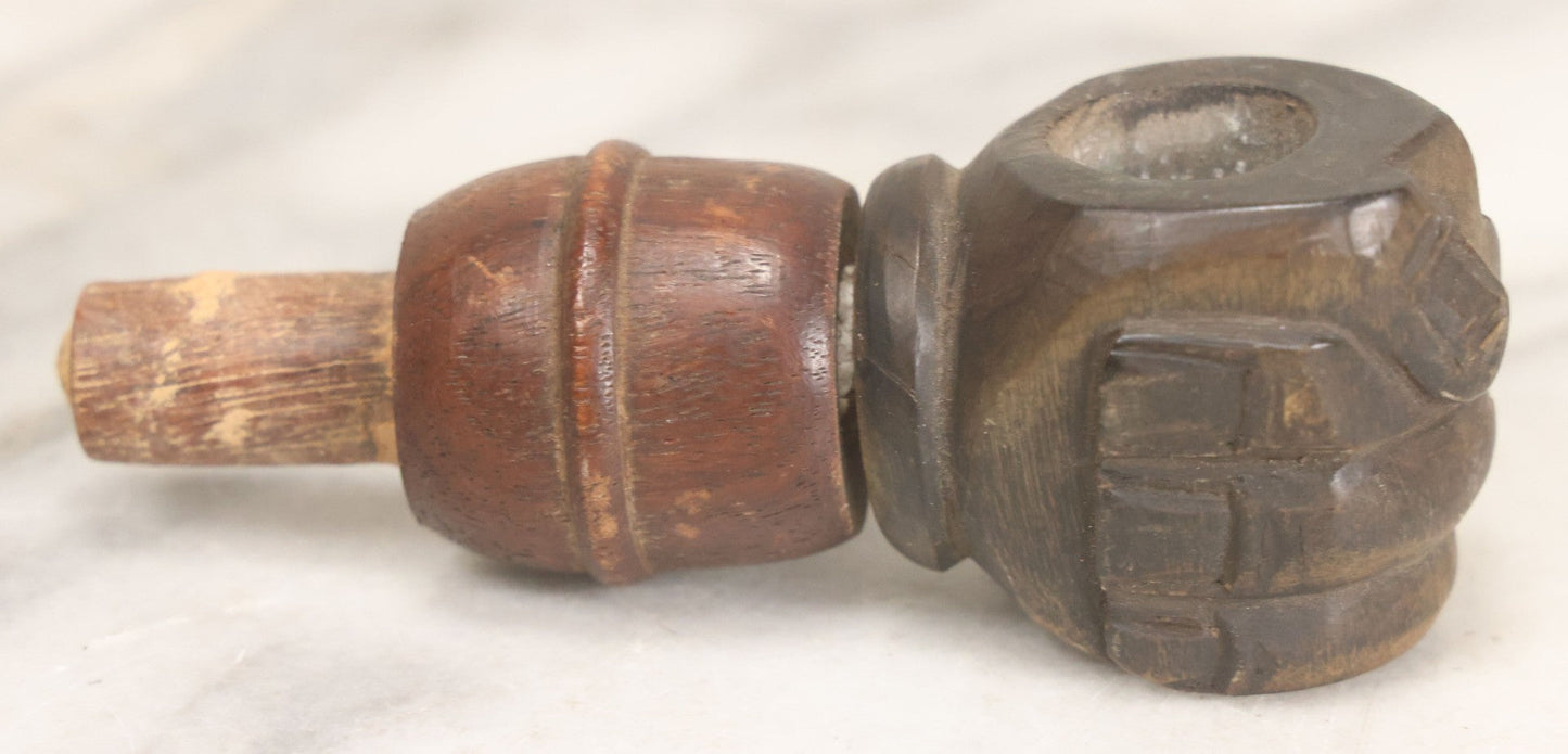 Lot 068 - Antique Wood Carved Fist Candle Holder Furniture Fragment With Dowel, 3-7/8" Length
