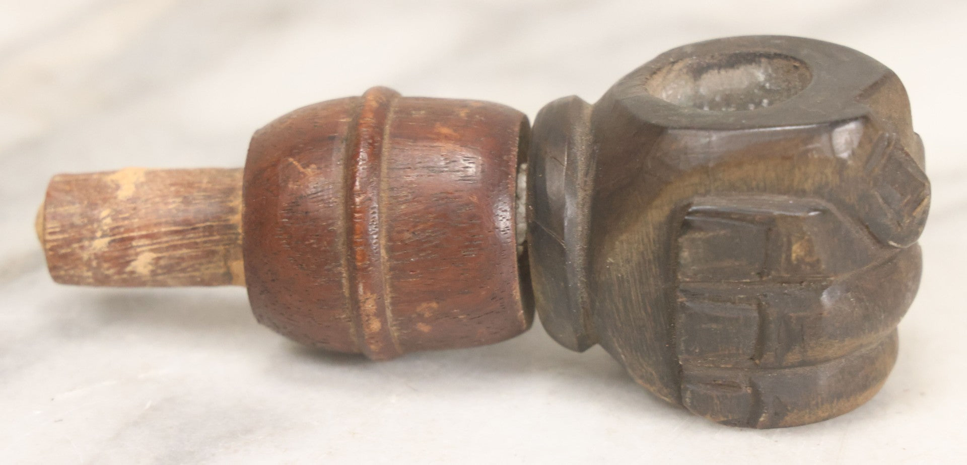 Lot 068 - Antique Wood Carved Fist Candle Holder Furniture Fragment With Dowel, 3-7/8" Length
