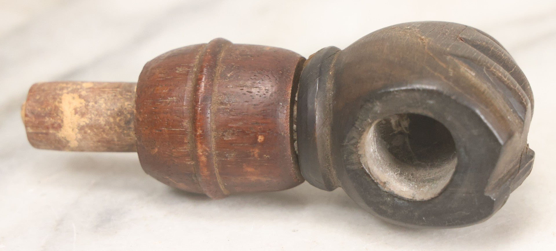 Lot 068 - Antique Wood Carved Fist Candle Holder Furniture Fragment With Dowel, 3-7/8" Length