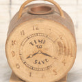Lot 069 - Antique Wooden Novelty Coin Bank, "Time To Save," Clock Motif, Souvenir Of Concord, Massachusetts, Bottom Signed July 4th, 1911