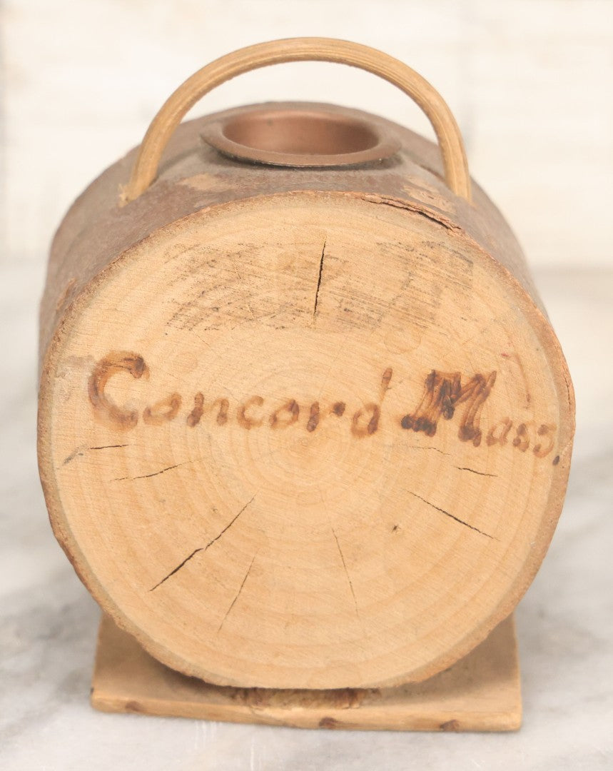 Lot 069 - Antique Wooden Novelty Coin Bank, "Time To Save," Clock Motif, Souvenir Of Concord, Massachusetts, Bottom Signed July 4th, 1911