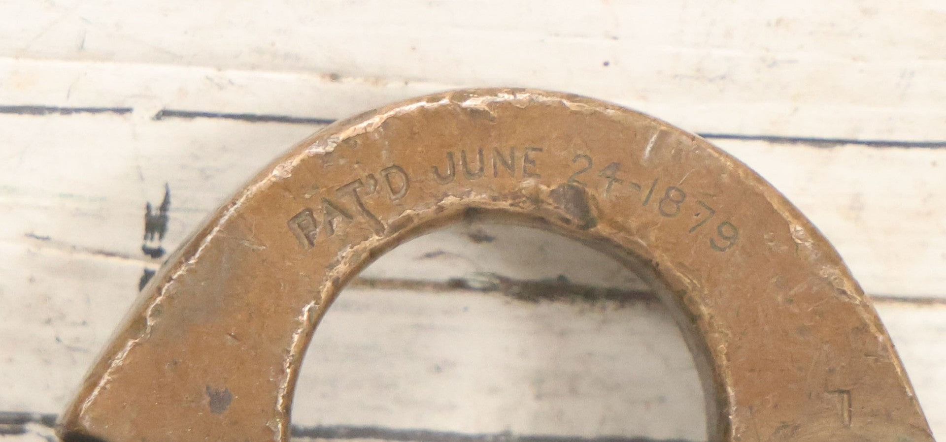 Lot 072 - Antique Brass "Good Luck" Horseshoe Padlock, Barnes Manufacturing Company, Patented June 24, 1879, No Key, As Found