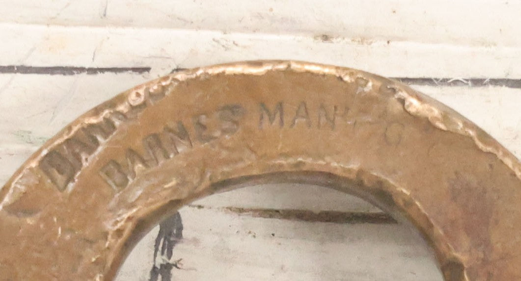 Lot 072 - Antique Brass "Good Luck" Horseshoe Padlock, Barnes Manufacturing Company, Patented June 24, 1879, No Key, As Found