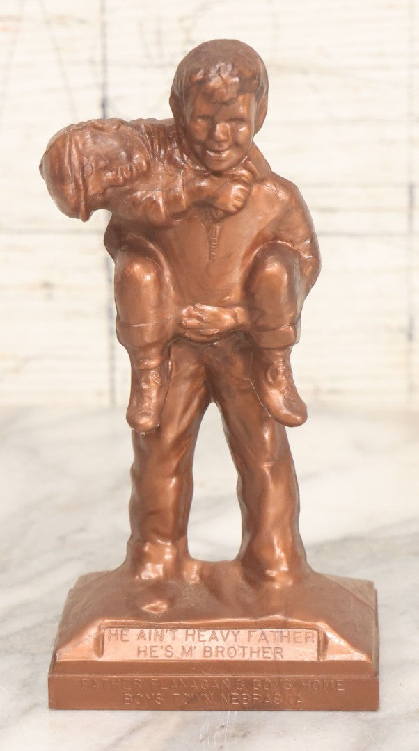Lot 076 - Vintage Plastic Souvenir Statue Toy From "Father Flanagan's Boys Home," Boys Town, Nebraska, Two Young Boys Horsing Around, "He Ain't Heavy Father, He's My Brother"