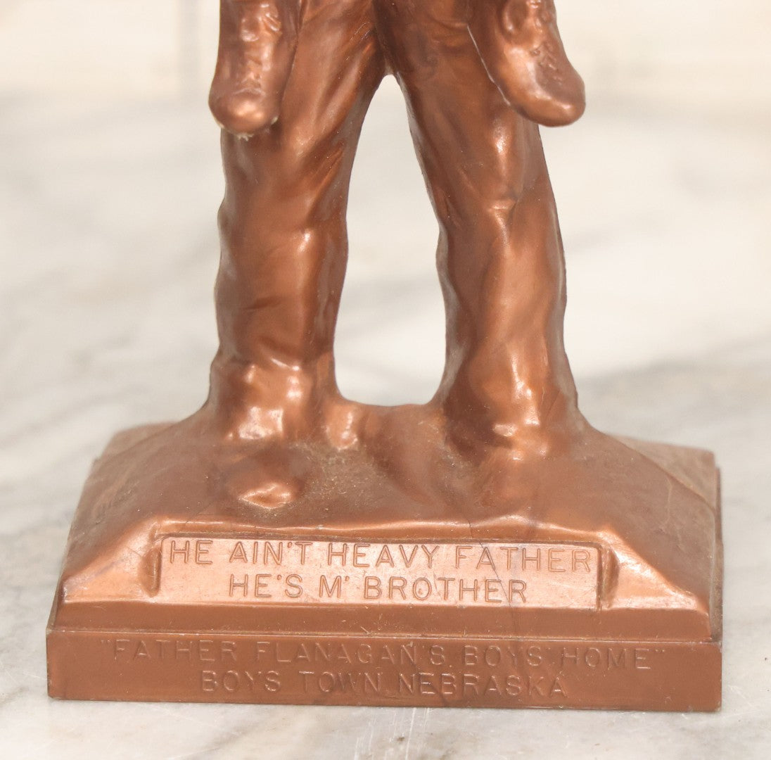 Lot 076 - Vintage Plastic Souvenir Statue Toy From "Father Flanagan's Boys Home," Boys Town, Nebraska, Two Young Boys Horsing Around, "He Ain't Heavy Father, He's My Brother"