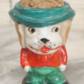 Lot 077 - Vintage Novelty Painted Porcelain Anthropomorphic Dog Caricature Pin Cushion, Made In Japan, With Several Ball Head Sewing Pins, 3-1/4" Height