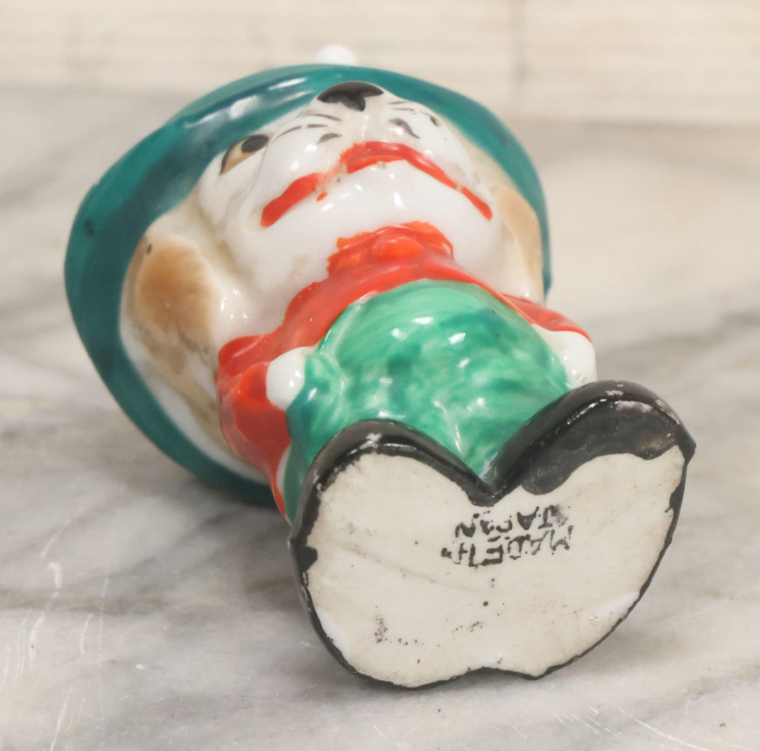 Lot 077 - Vintage Novelty Painted Porcelain Anthropomorphic Dog Caricature Pin Cushion, Made In Japan, With Several Ball Head Sewing Pins, 3-1/4" Height