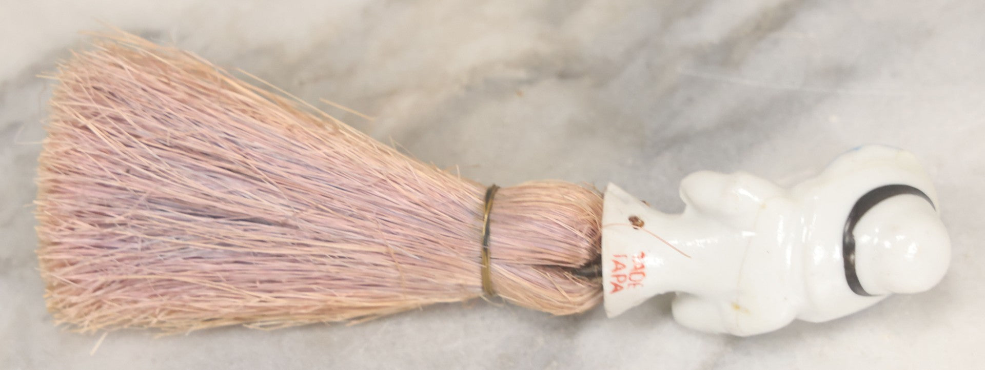 Lot 078 - Vintage Porcelain Lady With Blue Hat, Green Bow, Straw Dresser Brush, Made In Japan, Note Crack, Repair, 5-1/2" Length