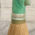 Lot 079 - Vintage Green Painted Porcelain Parrot Head Straw Dresser Brush With Green Ribbon, Made In Japan, 7-1/2" Length