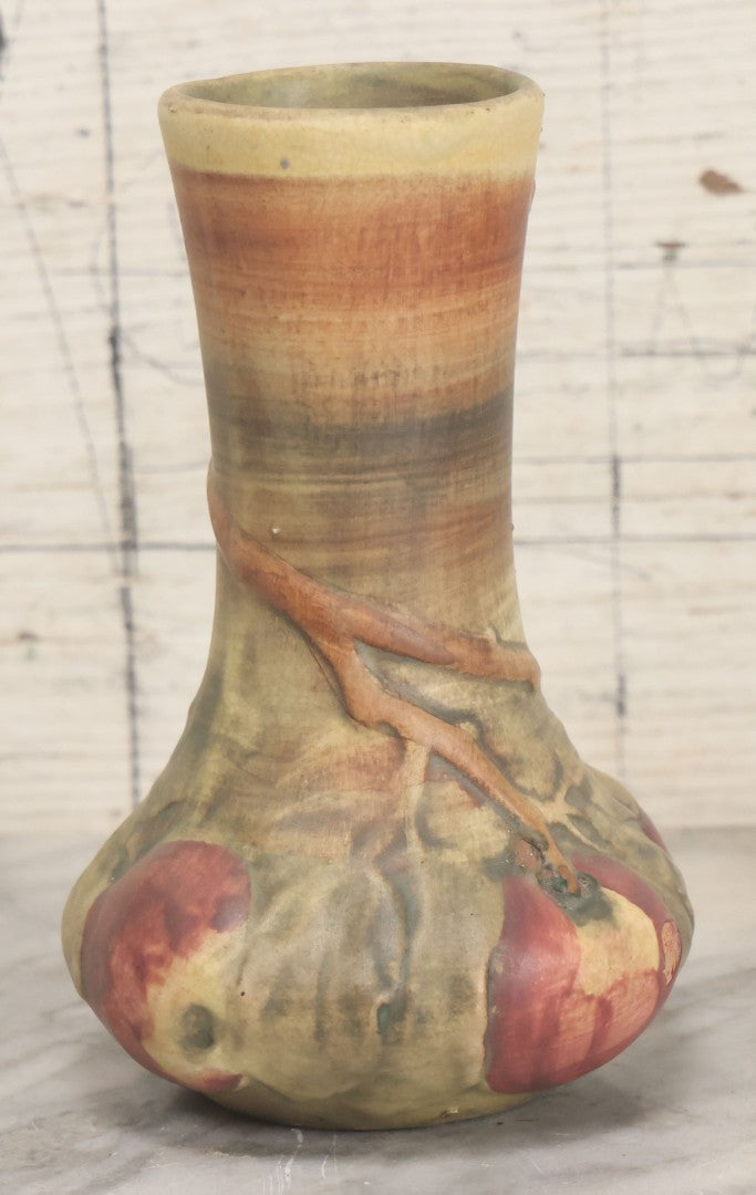 Lot 082 - Antique Weller Baldin Art Pottery Apple Vase, Green And Red Paint, 6" Height