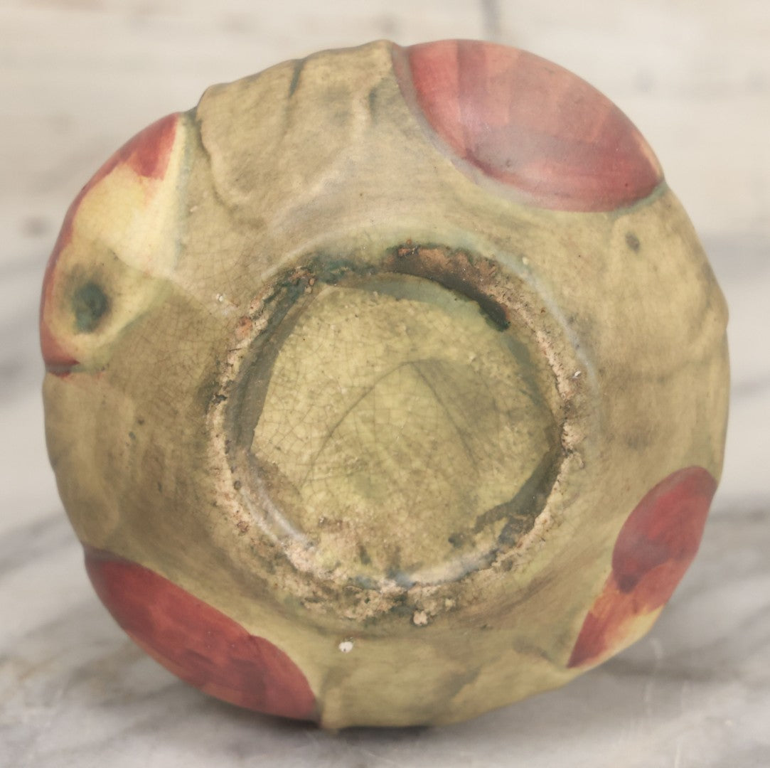 Lot 082 - Antique Weller Baldin Art Pottery Apple Vase, Green And Red Paint, 6" Height