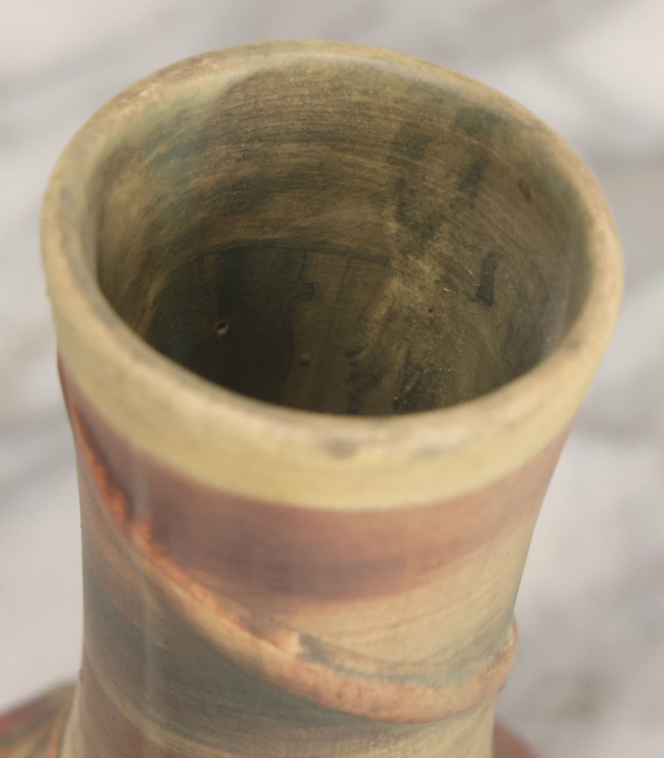 Lot 082 - Antique Weller Baldin Art Pottery Apple Vase, Green And Red Paint, 6" Height