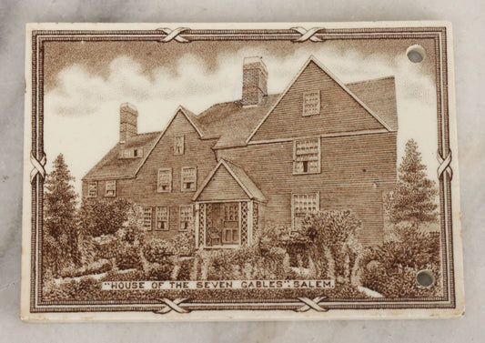 Lot 089 - Vintage 1929 Calendar Tile With Image Of The House Of The Seven Gables, Salem, Massachusetts, Advertising Jones, McDuffee & Stratton Corporation, Crockery, China, & Glass Merchants, Boston, Manufactured By Wedgwood, Etruria, England