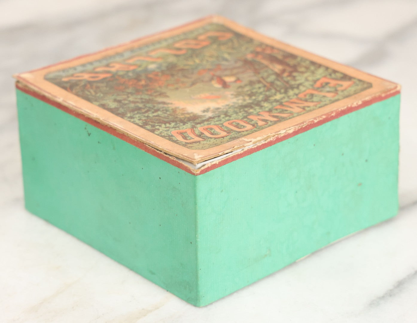 Lot 104 - Antique Paper Board Collar Box For "The Elmwood Collar," Manufactured By Narragansett Collar Co., With Paper Label With Birds, Country Scene, Lithographed By Providence Lithography Co., Providence, Rhode Island, Patented September 12, 1871