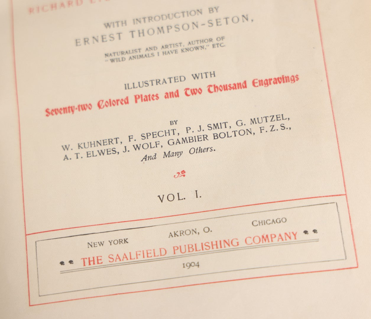Lot 001 - "Library Of Natural History" Five Volume Antique Book Set Edited By Richard Lydekker Profusely Illustrated With Colored Plates And Two Thousand Engravings Across The Volumes, The Saalfield Publishing Company, New York, Akron, And Chicago, 1904