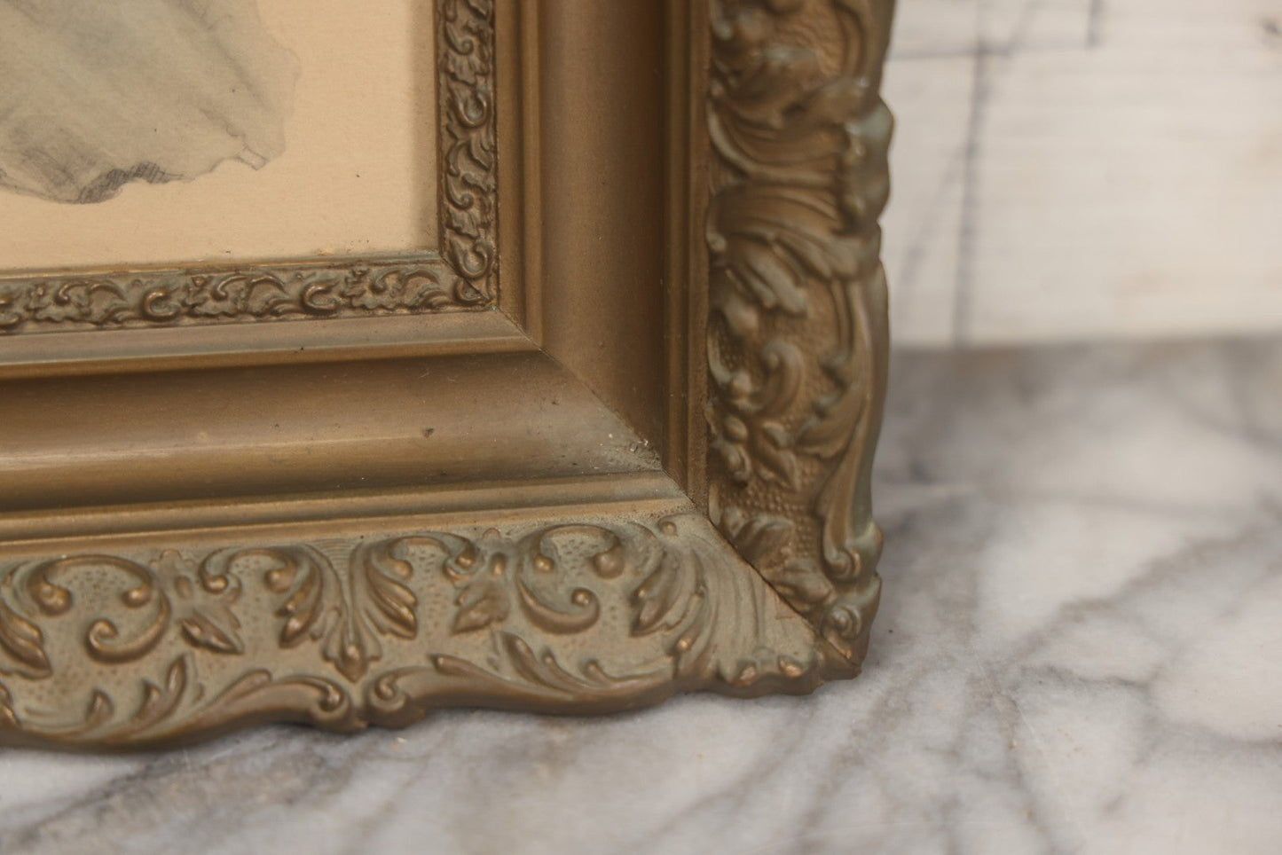 Lot 003 - Antique Watercolor Painting Of Elegant Blonde Woman Dressed In White Furs And Red Flowers With An Extravagant Hat, Artist Signed George W. Barratt, In Ornate Pressed Gesso Frame, 11-1/4" x 16-1/4"