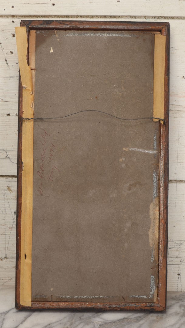 Lot 004 - Antique Watercolor Painting Of Native American Woman Holding A Staff Standing By Canoe In Black Painted Wood Frame, 10-1/2" x 20"