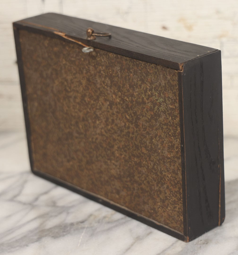 Lot 005 - Antique Hand Painted Dish With Elegant Women Playing Music Outdoors In Shadow Box Frame, 8-3/8" x 6-3/8"