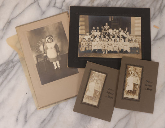 Lot 102 - Grouping Of Four Antique Photographs Including Duplicate Photos Of School Friends, Group School Class Photo, And Little Girl Named Norma May Gallant On Christmas, 1915