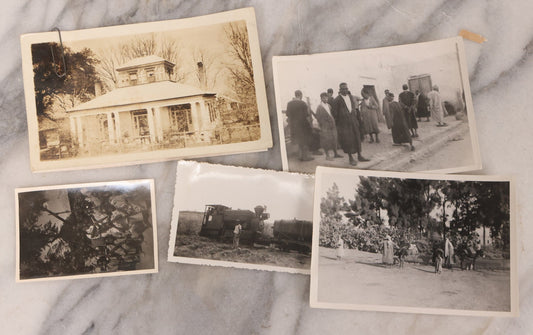 Lot 103 - Grouping Of Five Interesting Vintage Snapshot Photographs Including Middle Eastern Scenes, A Train Locomotive, And The Home Of Dr. Bruce Coloma