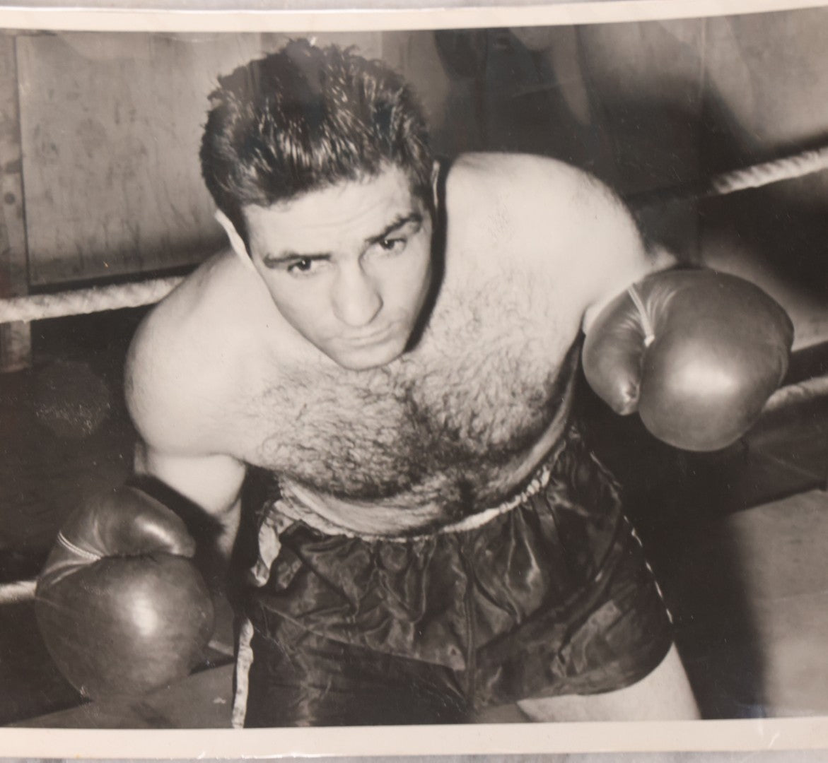 Lot 104 - Grouping Of Four Vintage Glossy Boxing Related Photographs Including A Brawl Of Young Boys, A Match Between Two Young Boys In Navy Tank Tops, Boxing Promo Photos Of Joe Baksi And Melio Bettina