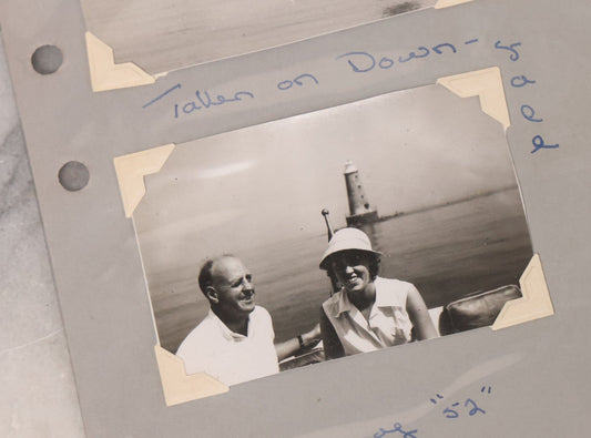 Lot 105 - Vintage Snapshot Photograph Album Page From The Summer Of 1952 Showcasing Original Photos Of The Dynamite Demolition Of Bishop And Clerks Lighthouse, Off Hyannisport, Massachusetts, Includes 12 Photograph And Newspaper Clipping