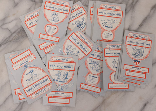 Lot 106 - Grouping Of 32 Vintage World War 2 Comic Military Citation And Medal Postcards, Copyright 1942, By Exhibit Supply Co., Chicago, Illinois