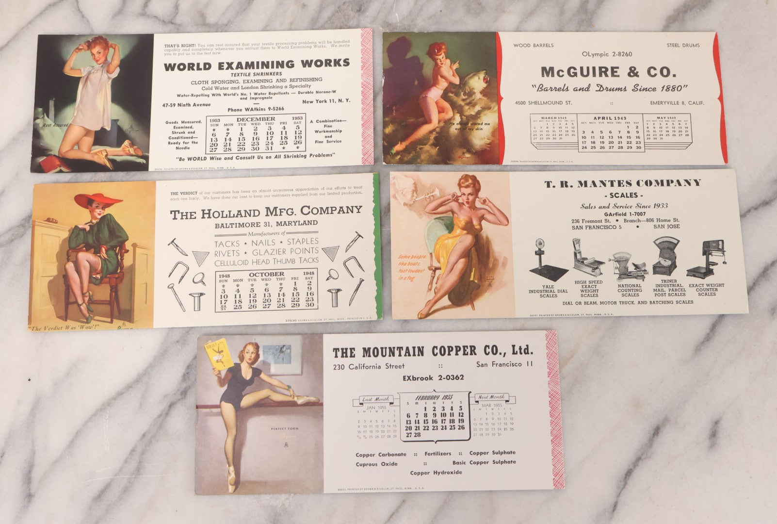 Lot 111 - Grouping Of Five Vintage Pin-Up Sexy Lady Advertising Blotters For Various Businesses, With Illustrations By Gil Elvgren, Printed By Brown & Bigelow, St. Paul, Minnesota, 1940s & 1950s