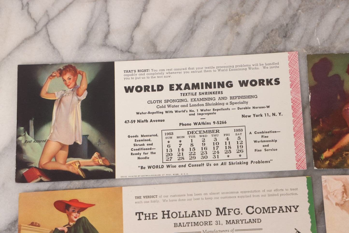 Lot 111 - Grouping Of Five Vintage Pin-Up Sexy Lady Advertising Blotters For Various Businesses, With Illustrations By Gil Elvgren, Printed By Brown & Bigelow, St. Paul, Minnesota, 1940s & 1950s