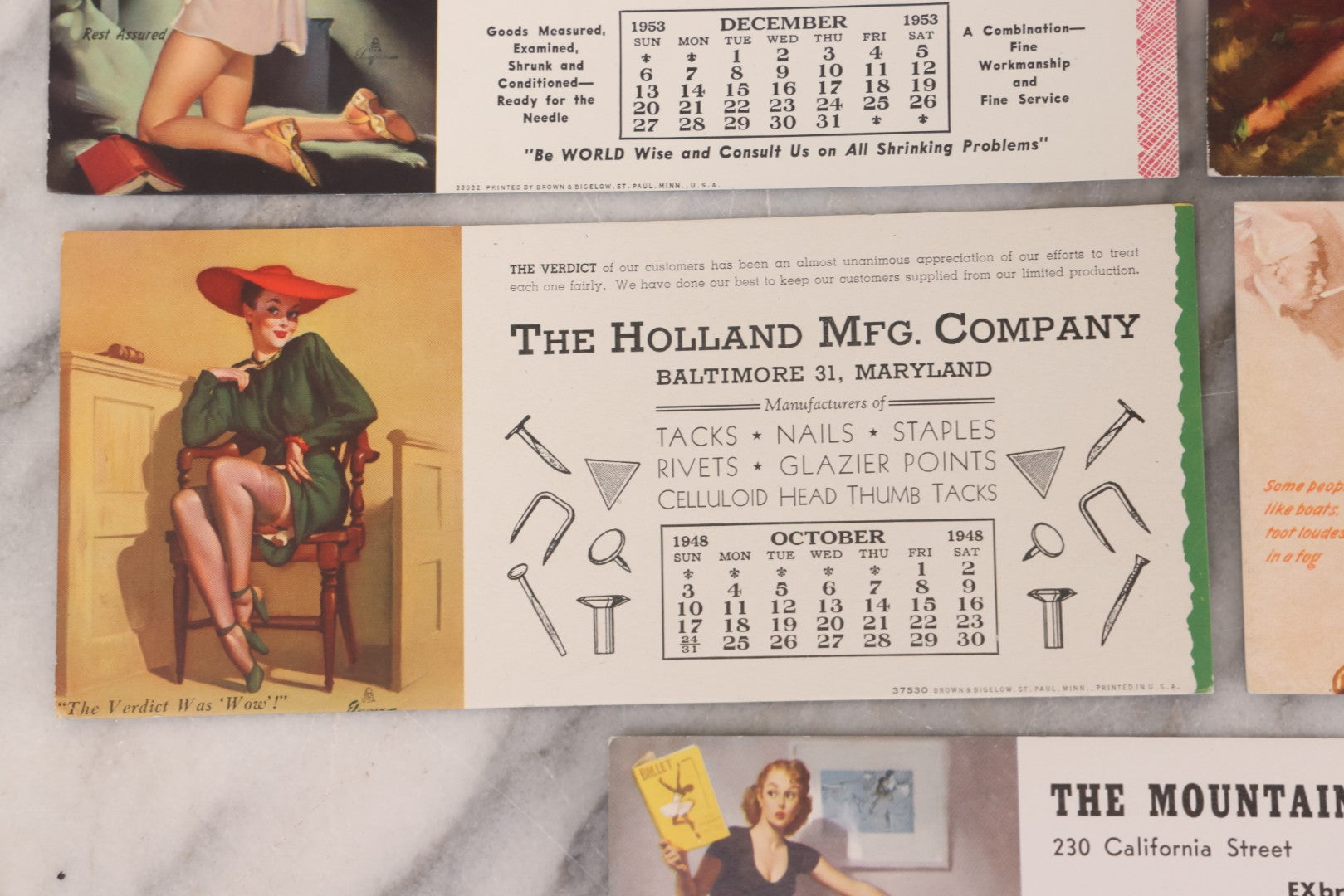 Lot 111 - Grouping Of Five Vintage Pin-Up Sexy Lady Advertising Blotters For Various Businesses, With Illustrations By Gil Elvgren, Printed By Brown & Bigelow, St. Paul, Minnesota, 1940s & 1950s