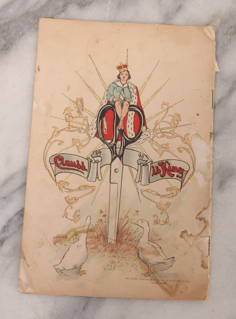 Lot 116 - Antique Lithographed Childrens Alphabet Advertising Book, "Mother Goose Up-To-Date Clauss Primer" Published By The Clauss Shear Company, Freemont, Ohio, Printed By The Blade Printing & Paper Co., Toledo, Ohio