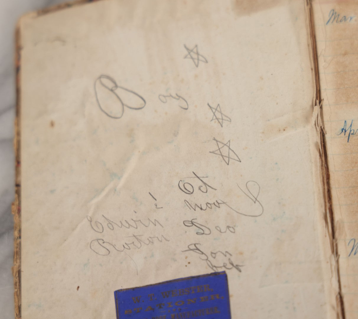 Lot 007 - Antique Expense Ledger Repurposed Into A Poetry Journal, Signed Edwin Davis Smithurst, Dated 1871, With Several Handwritten Poems And Notes And Tree Of Life Illustration, Swampscott, Massachusetts