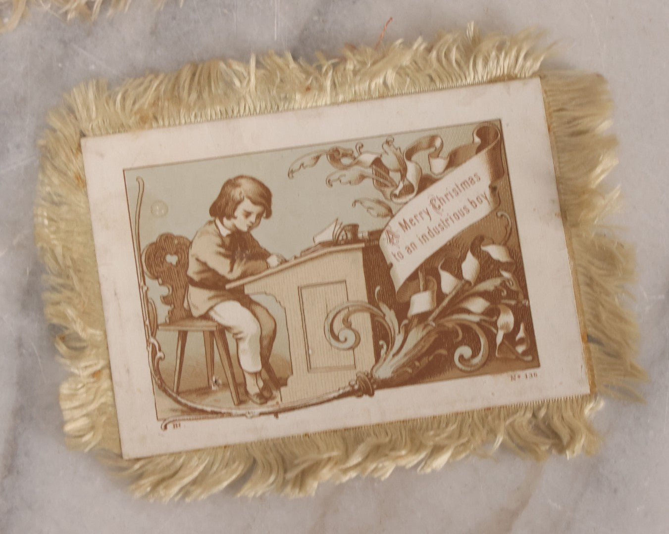 Lot 117 - Four Piece Antique Lithographed Ephemera Grouping With Fuzzy Fringe Including "Maple Leaves And Goldenrod" Illustrated Poetry Book And Three Christmas Cards