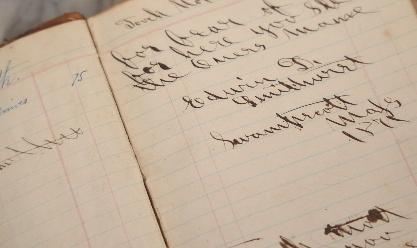 Lot 007 - Antique Expense Ledger Repurposed Into A Poetry Journal, Signed Edwin Davis Smithurst, Dated 1871, With Several Handwritten Poems And Notes And Tree Of Life Illustration, Swampscott, Massachusetts