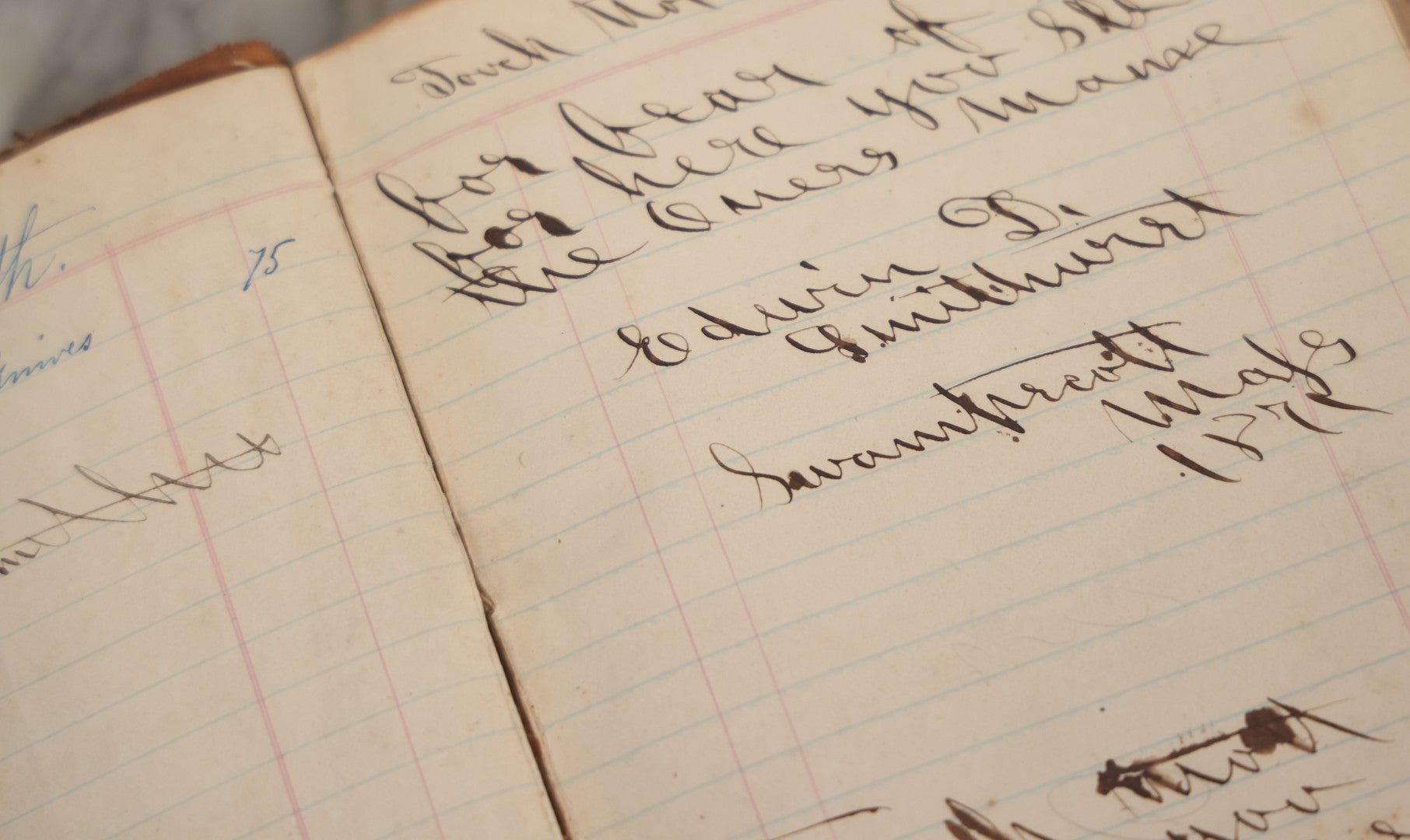 Lot 007 - Antique Expense Ledger Repurposed Into A Poetry Journal, Signed Edwin Davis Smithurst, Dated 1871, With Several Handwritten Poems And Notes And Tree Of Life Illustration, Swampscott, Massachusetts