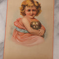 Lot 121 - Antique Chromolithograph Trade Card Featuring Little Blonde Girl Posing With Scraggly Little Dog, Advertisement On Verso For Gillette's Mammoth Pepper Box Blueing, E.W. Gillette, Manufacturer, Chicago, Illinois