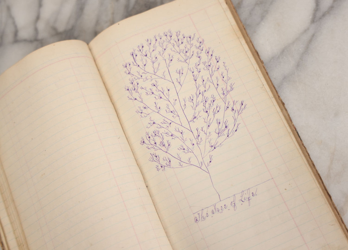 Lot 007 - Antique Expense Ledger Repurposed Into A Poetry Journal, Signed Edwin Davis Smithurst, Dated 1871, With Several Handwritten Poems And Notes And Tree Of Life Illustration, Swampscott, Massachusetts