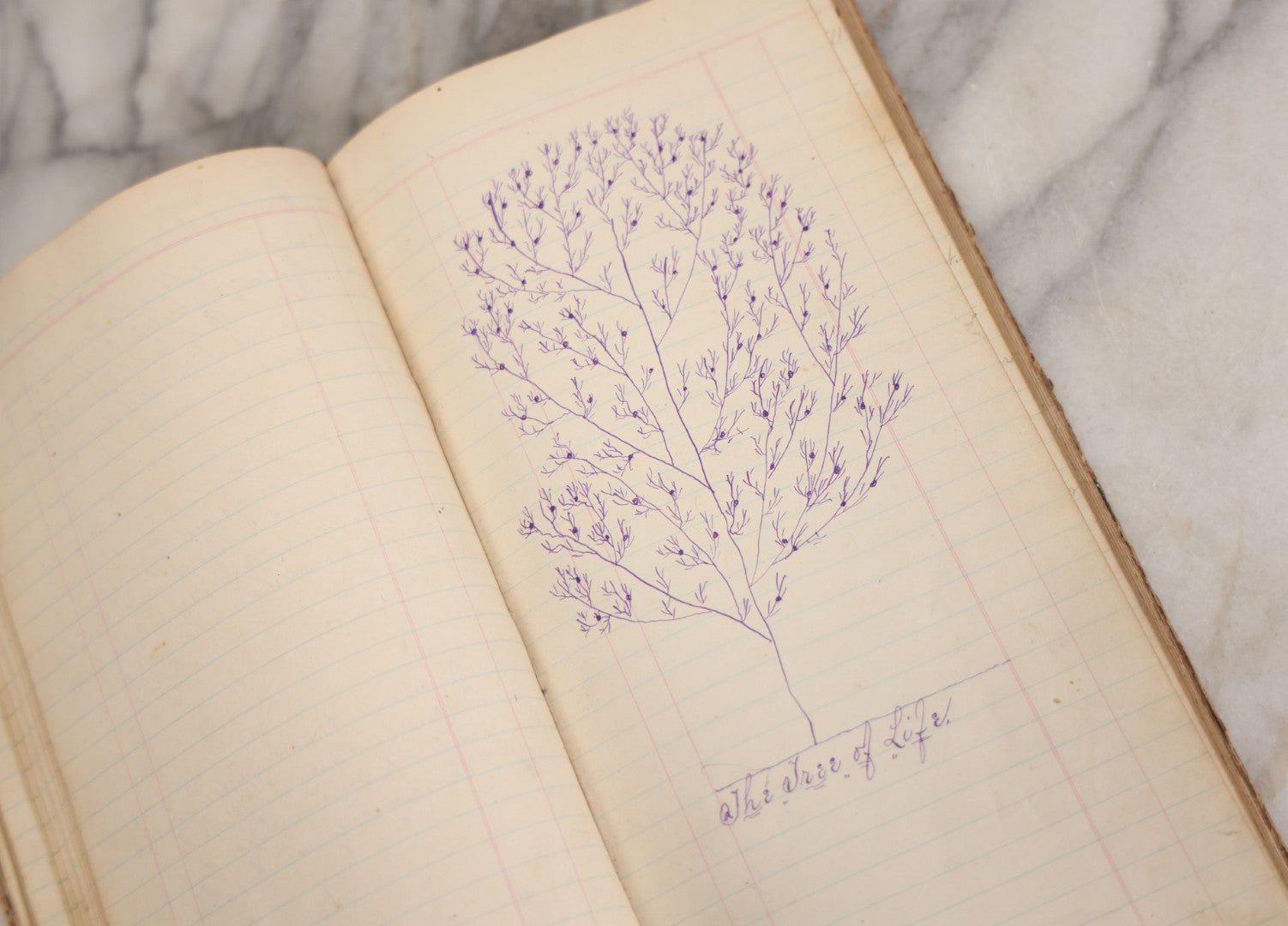 Lot 007 - Antique Expense Ledger Repurposed Into A Poetry Journal, Signed Edwin Davis Smithurst, Dated 1871, With Several Handwritten Poems And Notes And Tree Of Life Illustration, Swampscott, Massachusetts