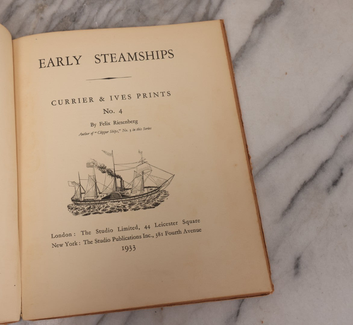 Lot 127 - "Early Steamships" Currier & Ives Folio Print Collection No. 4 By Felix Riesenberg With Eight Tipped In Steamship Prints, The Studio Limited And The Studio Publications Inc., Publishers, London And New York Respectively, London 1943