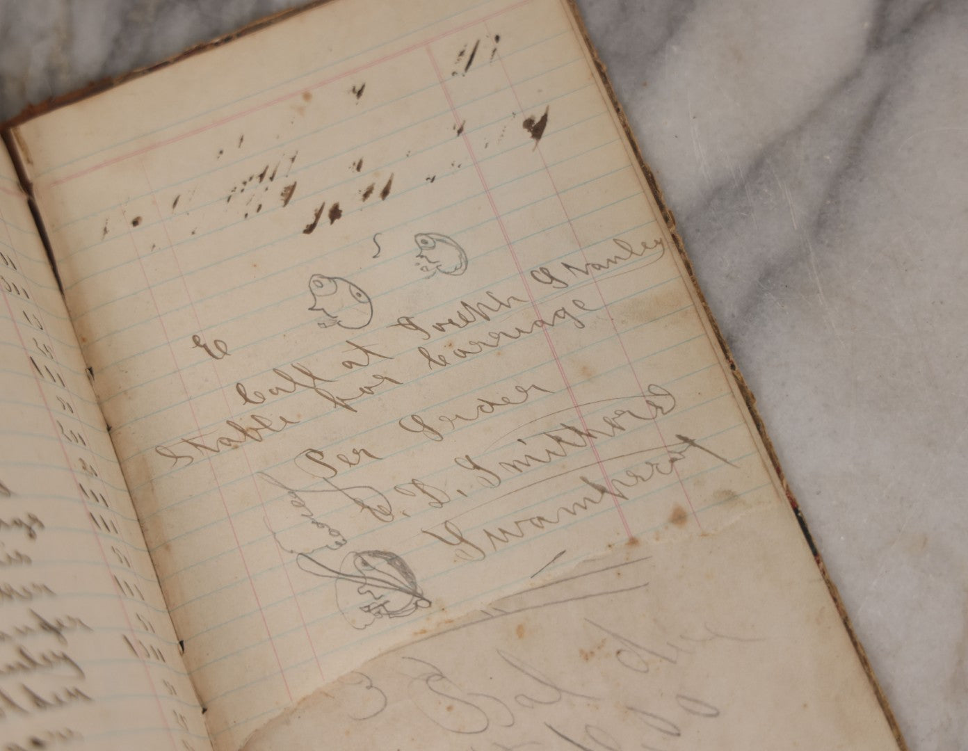 Lot 007 - Antique Expense Ledger Repurposed Into A Poetry Journal, Signed Edwin Davis Smithurst, Dated 1871, With Several Handwritten Poems And Notes And Tree Of Life Illustration, Swampscott, Massachusetts