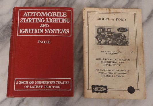 Lot 128 - Two Piece Vintage Automobile Grouping Including Ford Model A. Clymer Manual, Copyright 1928, And "Automobile Starting, Lighting, And Ignition Systems" Book By Victor W. Page, Copyright 1925