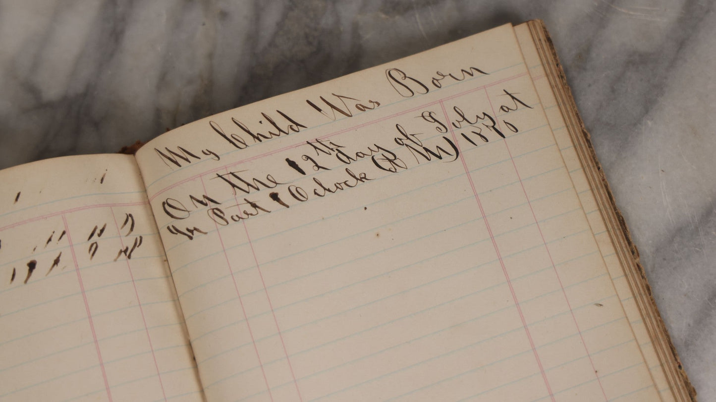 Lot 007 - Antique Expense Ledger Repurposed Into A Poetry Journal, Signed Edwin Davis Smithurst, Dated 1871, With Several Handwritten Poems And Notes And Tree Of Life Illustration, Swampscott, Massachusetts