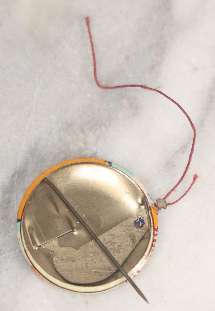 Lot 008 - Pair Of Vintage World War 2 Era Anti Hitler Pinback Buttons Including Animated Button Of Uncle Sam Hanging Hitler "Let's Pull Together," And "To Hell With Hitler" Blue Button