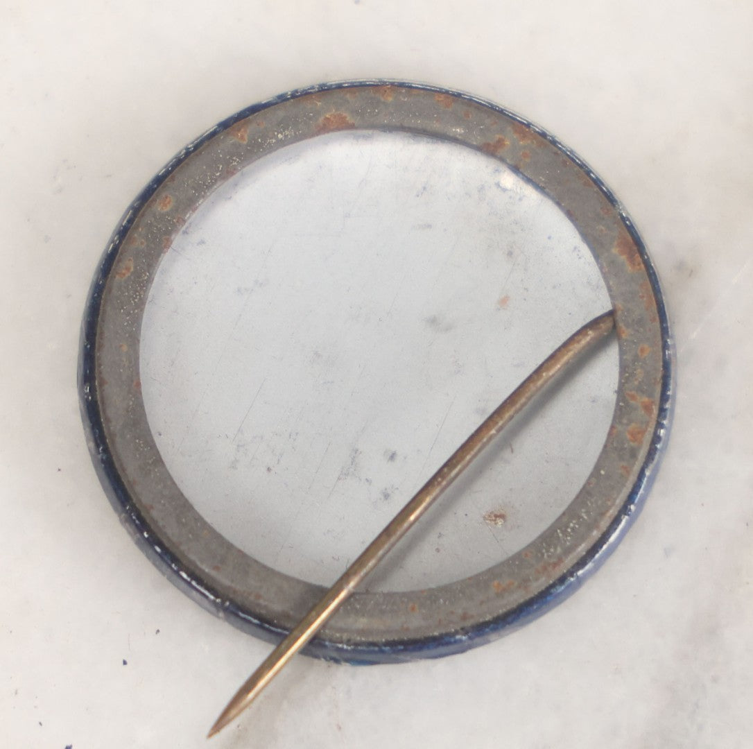 Lot 008 - Pair Of Vintage World War 2 Era Anti Hitler Pinback Buttons Including Animated Button Of Uncle Sam Hanging Hitler "Let's Pull Together," And "To Hell With Hitler" Blue Button