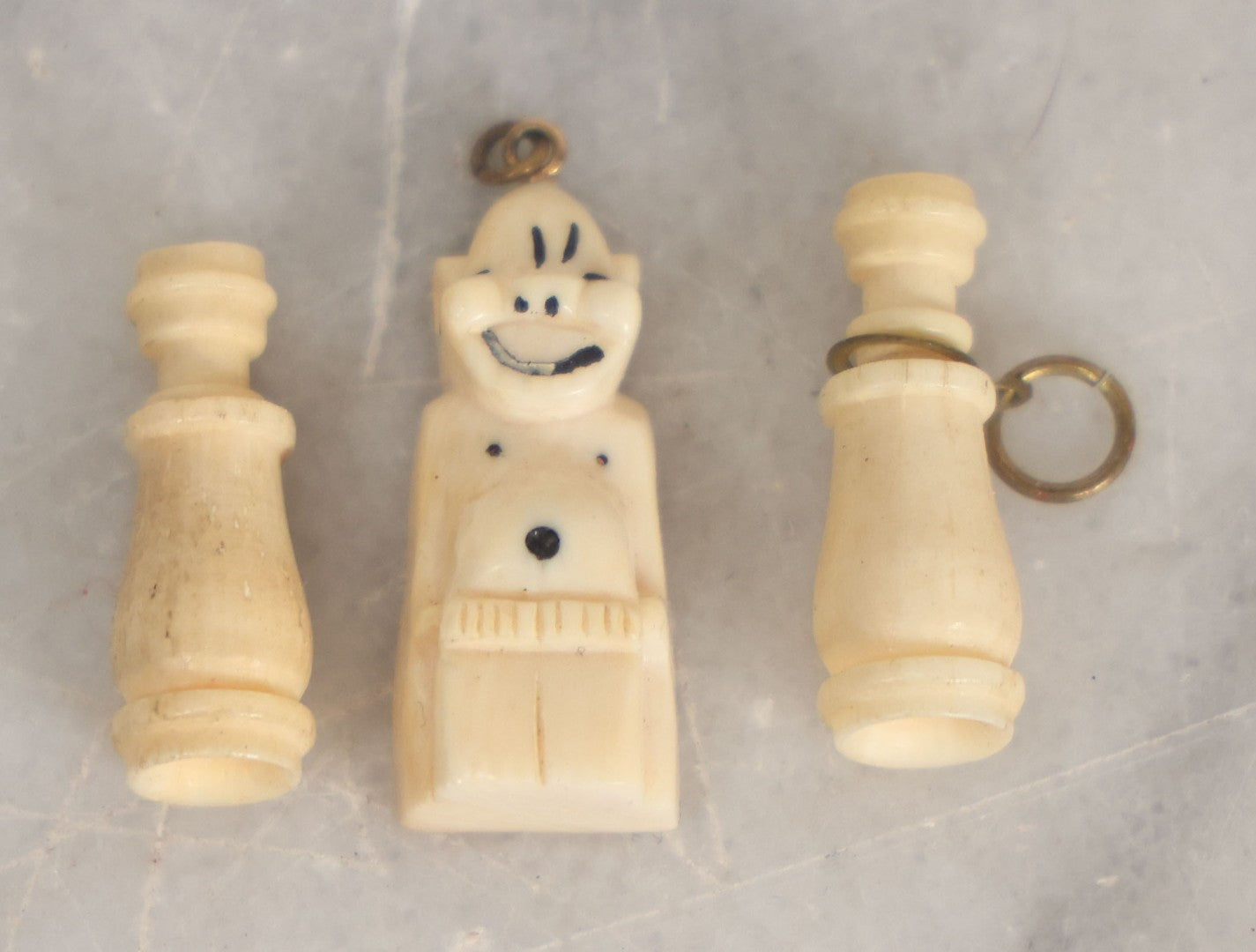 Lot 009 - Three Piece Antique Carved Bone Grouping Including Two "The Lord's Prayer" Stanhopes And Billiken Lucky Charm, Note Image In One Stanhope Is Badly Deteriorated