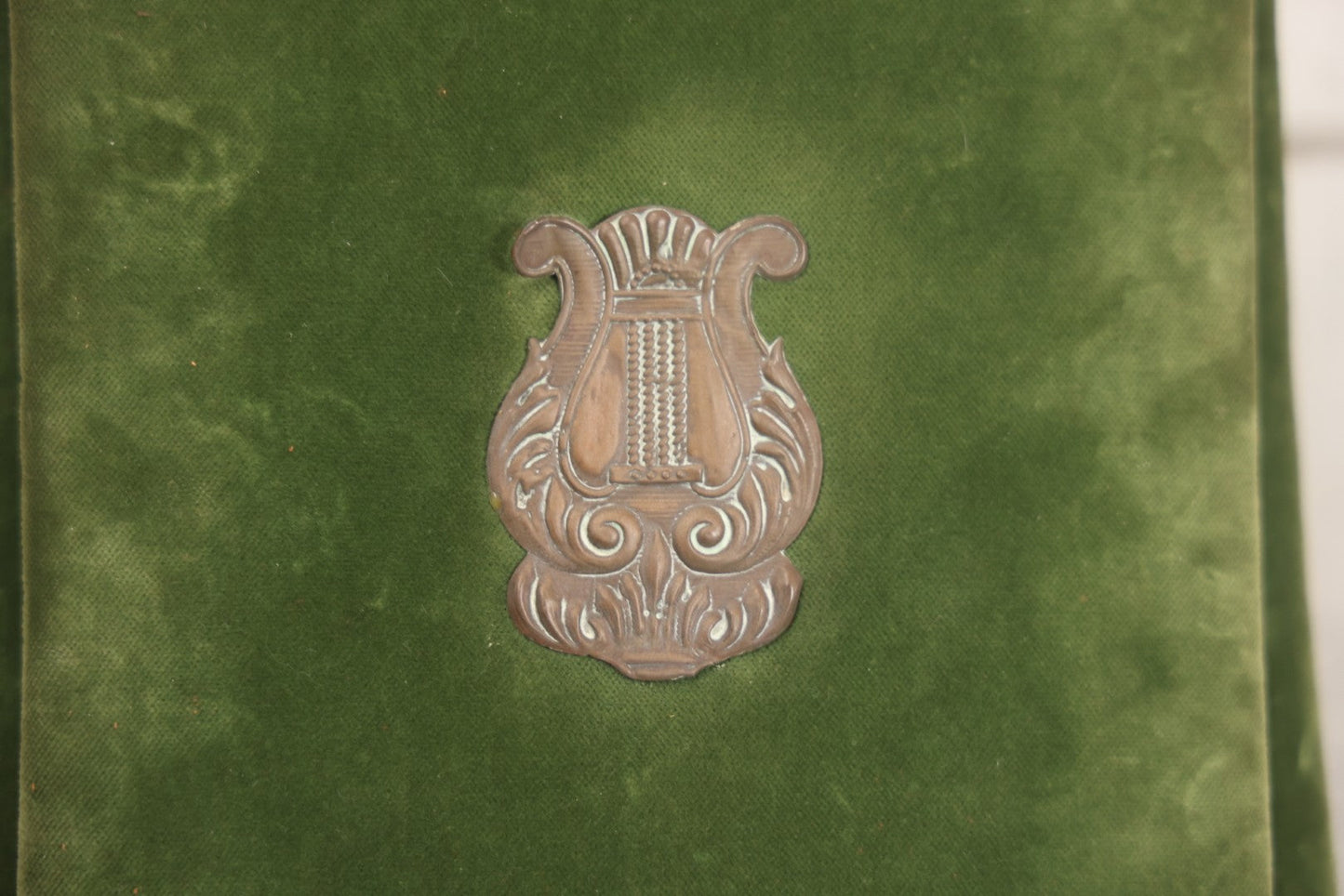 Lot 010 - Antique Victorian Green Velvet Display Photo Album With Stand And Tilt Down Cover, Brass Adornments, Containing 12 Cabinet Card And 24 C.D.V. Photographs And Images, Including Man Posing With Rifle, Sailor In Uniform, And Men Smoking