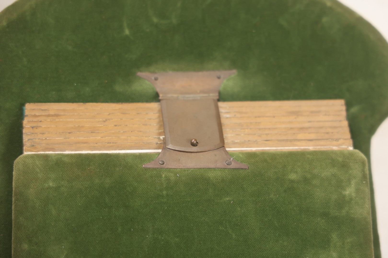 Lot 010 - Antique Victorian Green Velvet Display Photo Album With Stand And Tilt Down Cover, Brass Adornments, Containing 12 Cabinet Card And 24 C.D.V. Photographs And Images, Including Man Posing With Rifle, Sailor In Uniform, And Men Smoking